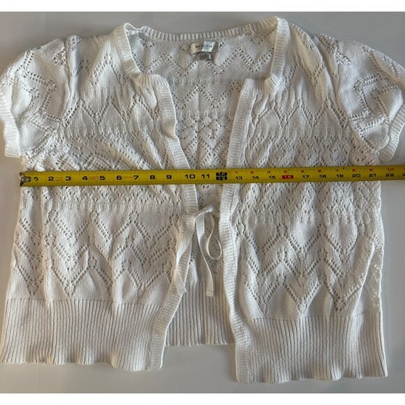 Van Heusen Womens Lace Knit Cardigan Sweater White Short Sleeve XL - Picture 4 of 7